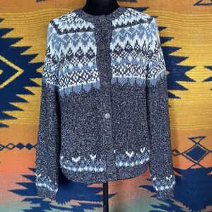 Vintage D.D. Sloane Fair Isle Wool Blend Button Up Sweater. Nordic. Medium.
